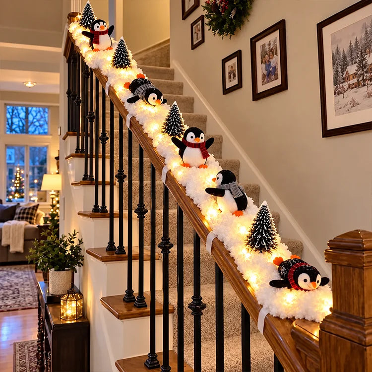 🐧 Christmas Penguin Stair Snow Decor