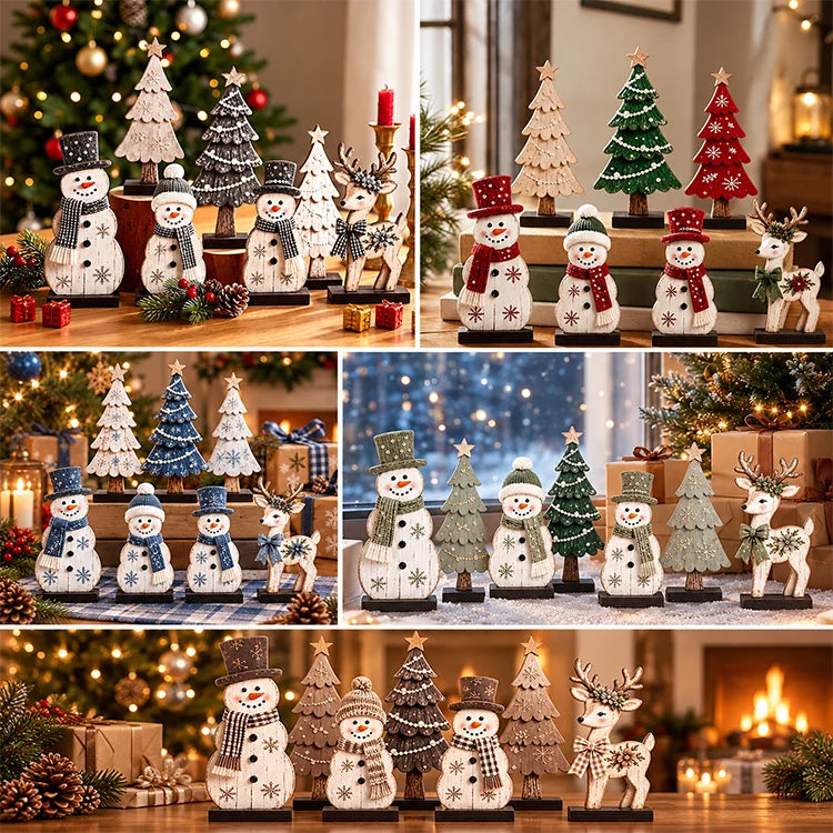 7-Piece Wooden Christmas Tabletop Decor Set