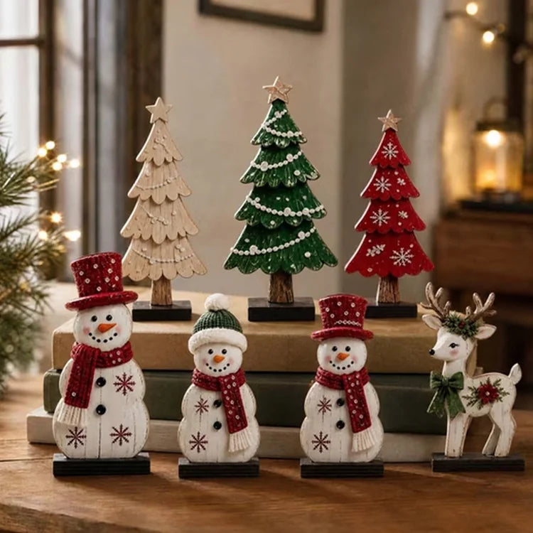 7-Piece Wooden Christmas Tabletop Decor Set