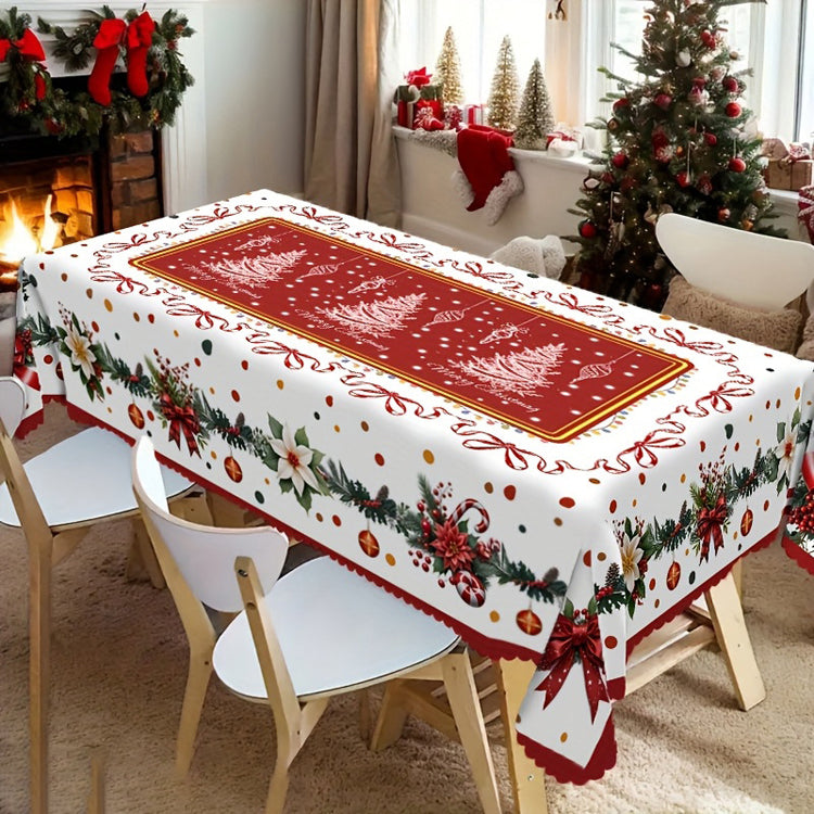 Waterproof Christmas Tablecloth – 3-Layer Stain & Scratch-Resistant Holiday Cover
