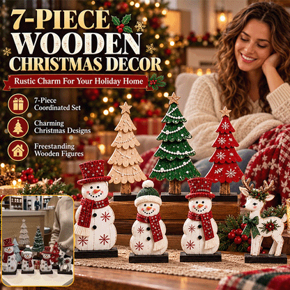 7-Piece Wooden Christmas Tabletop Decor Set