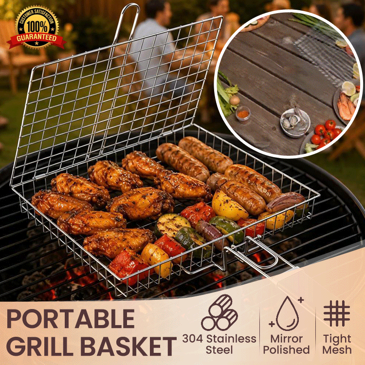 Folding BBQ Grill Basket Tongs