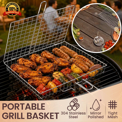 Folding BBQ Grill Basket Tongs