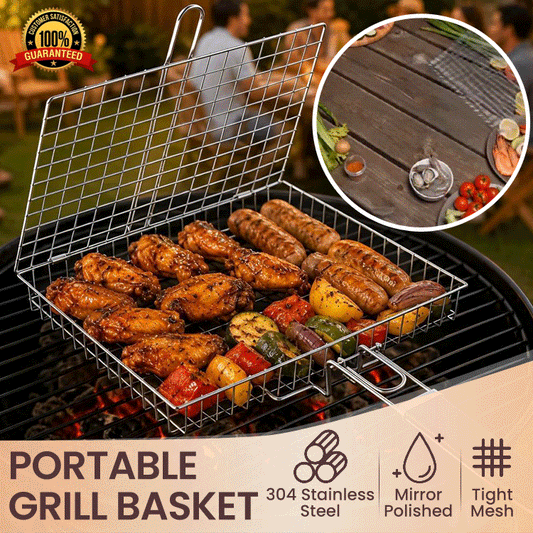 Folding BBQ Grill Basket Tongs