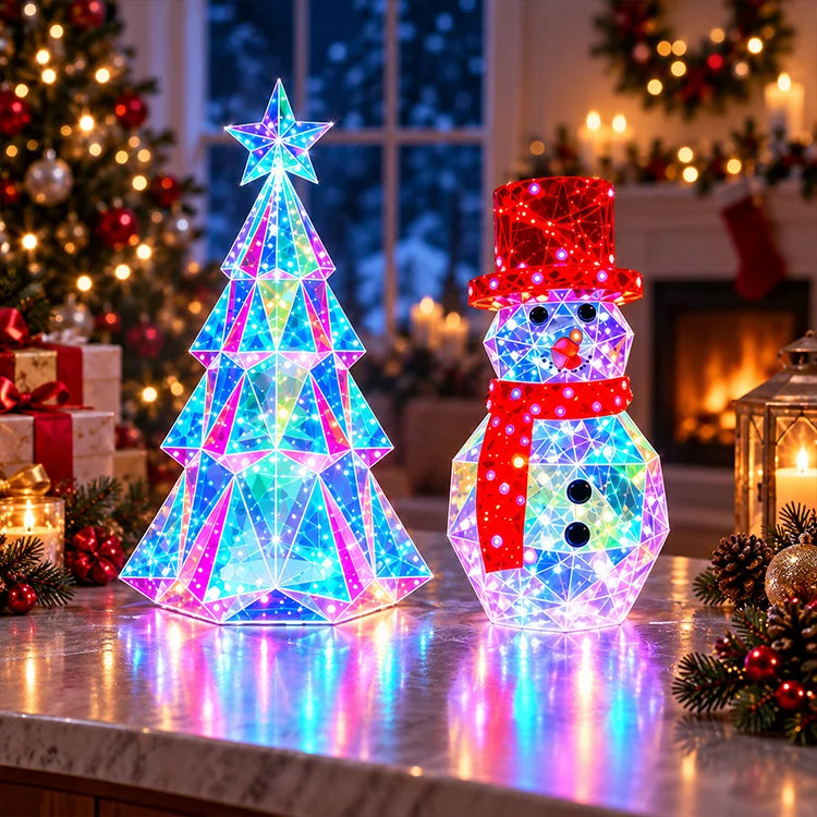 Holographic Christmas Tree & Snowman LED Decor