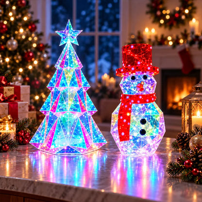 Holographic Christmas Tree & Snowman LED Decor