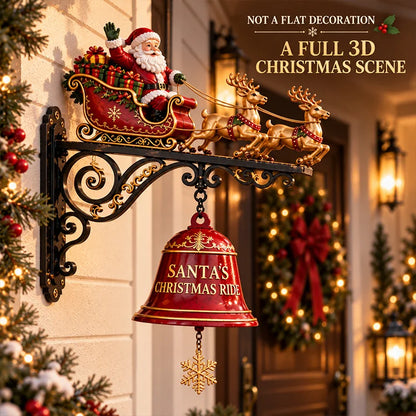 Santa Sleigh & Reindeer Christmas Bell Wall Decor – 3D Holiday Hanging Display