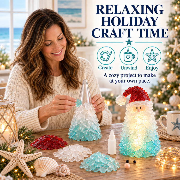 DIY Lighted Sea Glass Christmas Decor Kit – 7 Coastal Holiday Designs