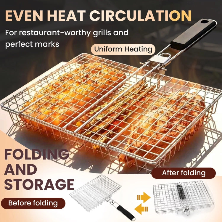 Folding BBQ Grill Basket Tongs