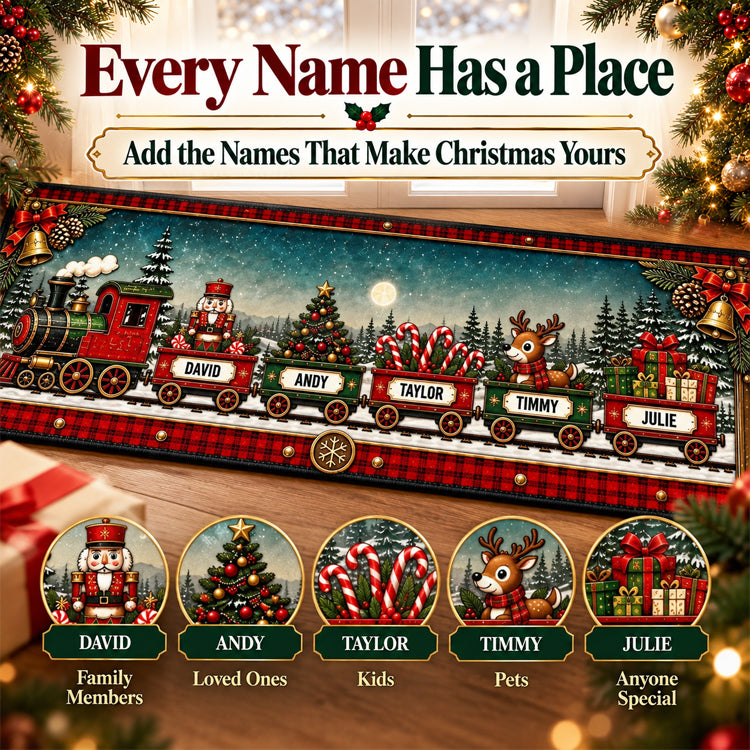 Personalized Christmas Family Train Runner Rug