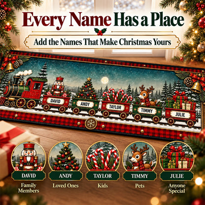 Personalized Christmas Family Train Runner Rug