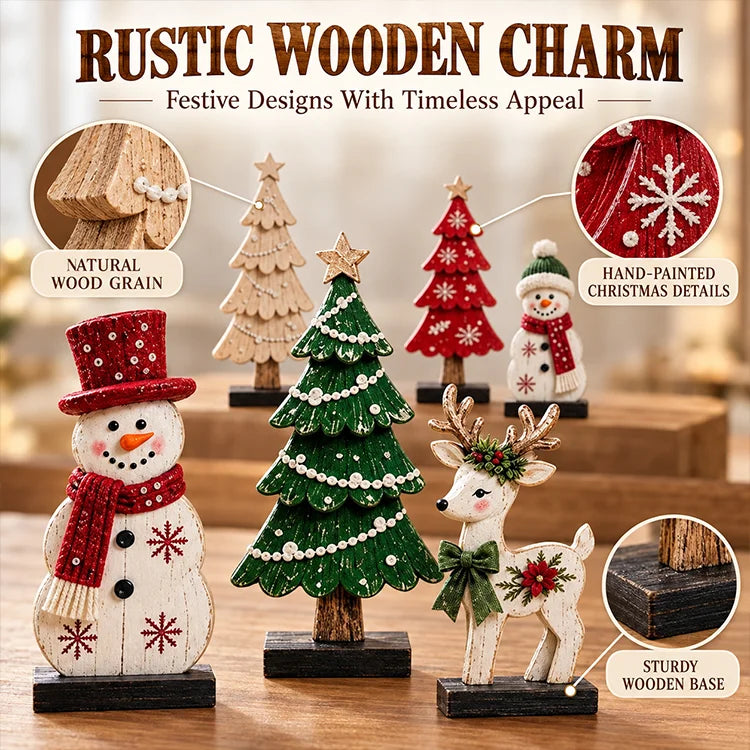 7-Piece Wooden Christmas Tabletop Decor Set