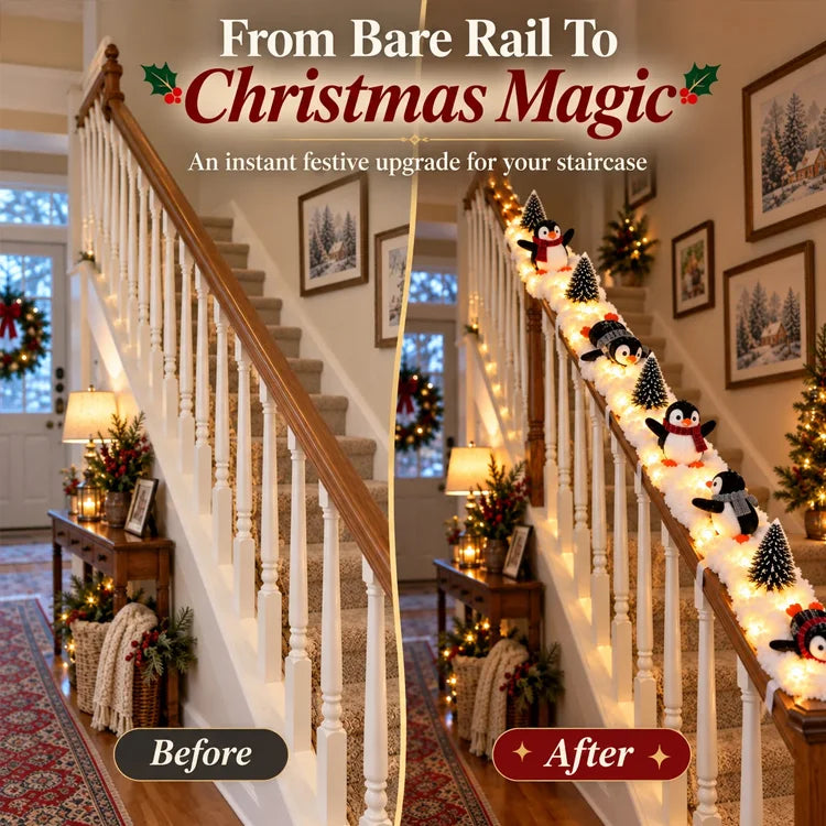 🐧 Christmas Penguin Stair Snow Decor