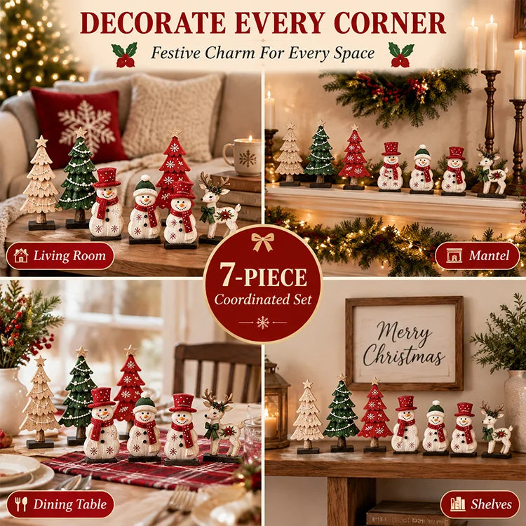 7-Piece Wooden Christmas Tabletop Decor Set
