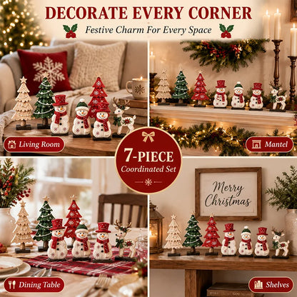 7-Piece Wooden Christmas Tabletop Decor Set