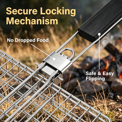 Folding BBQ Grill Basket Tongs