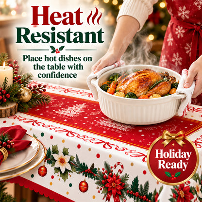 Waterproof Christmas Tablecloth – 3-Layer Stain & Scratch-Resistant Holiday Cover