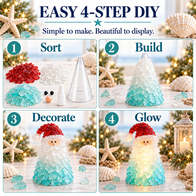 DIY Lighted Sea Glass Christmas Decor Kit – 7 Coastal Holiday Designs
