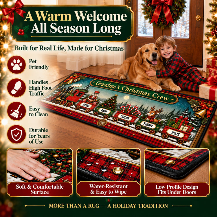Personalized Christmas Family Train Runner Rug