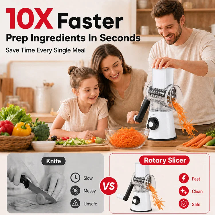 3-in-1 Rotary Vegetable Slicer – Prep Meals Up To 10X Faster