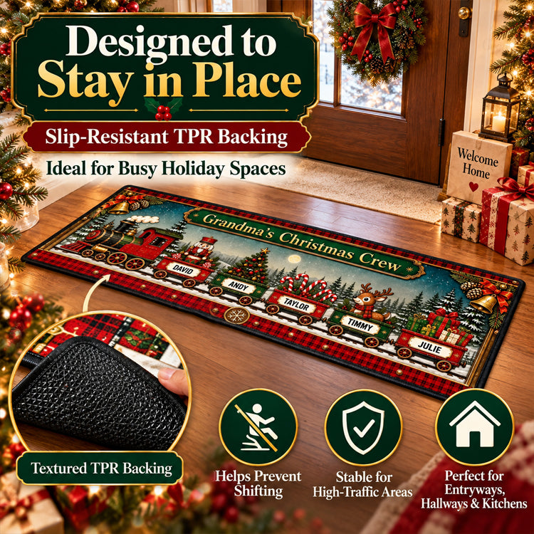 Personalized Christmas Family Train Runner Rug