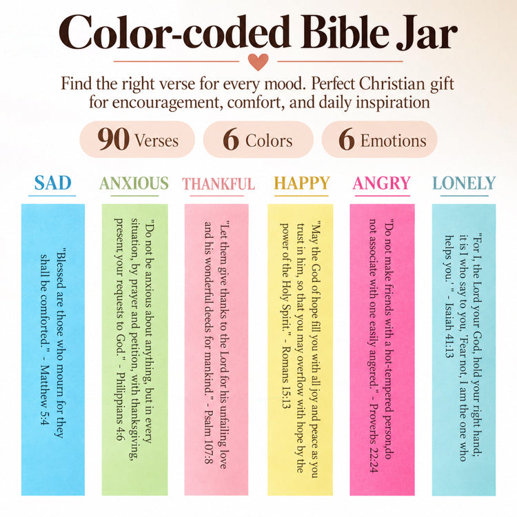 Read Me When Bible Verse Jar – 90 Color-Coded Scripture Cards for Every Emotion