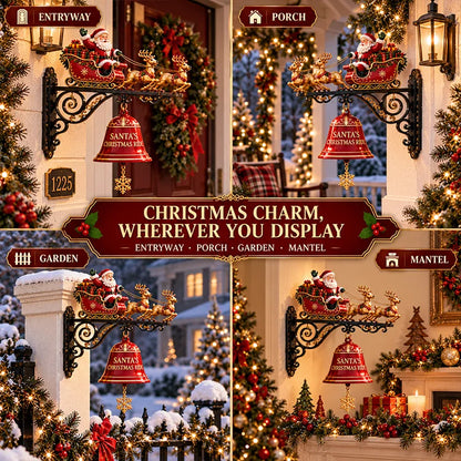 Santa Sleigh & Reindeer Christmas Bell Wall Decor – 3D Holiday Hanging Display