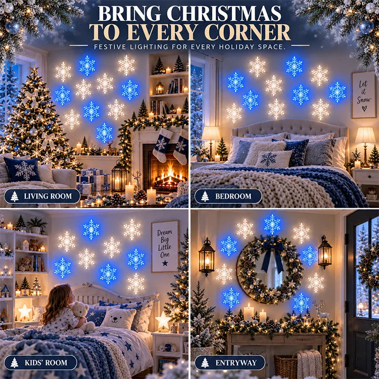 12-Piece LED Snowflake Wall Lights – White & Blue Christmas Decor