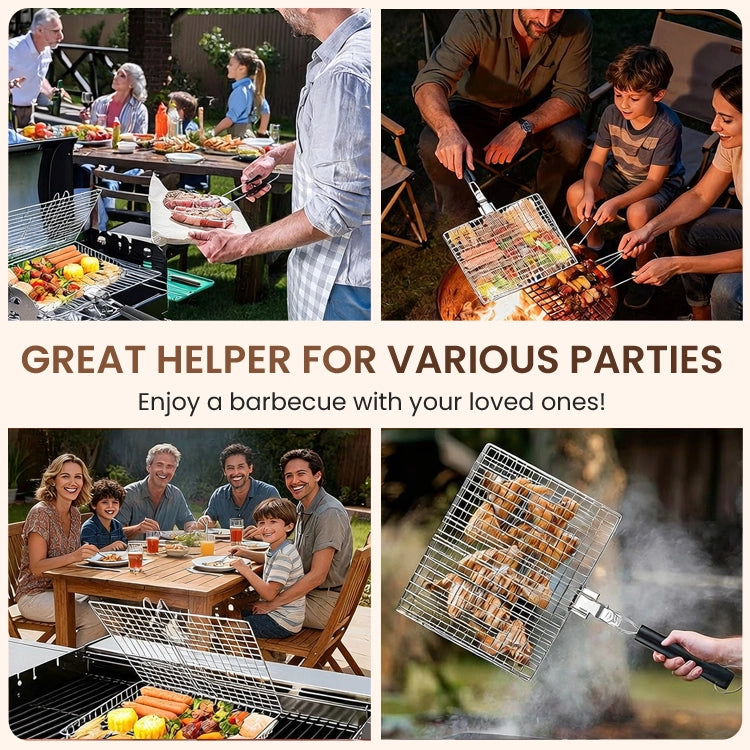 Folding BBQ Grill Basket Tongs