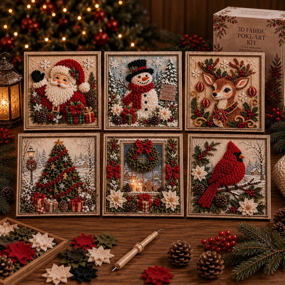 DIY Christmas Fabric Poke Art Kit – 3D Framed Holiday Craft
