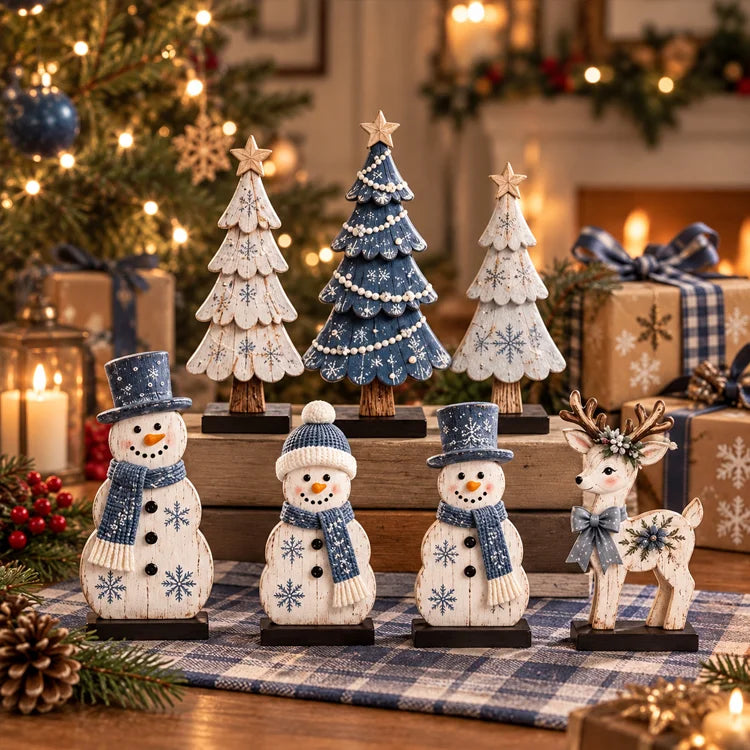 7-Piece Wooden Christmas Tabletop Decor Set