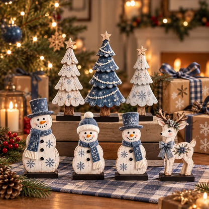 7-Piece Wooden Christmas Tabletop Decor Set