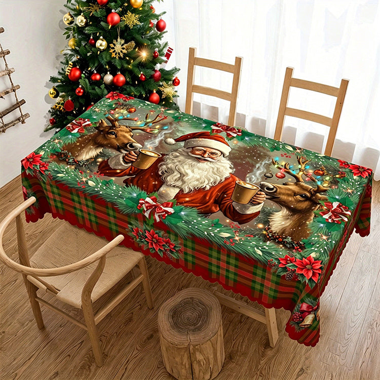Waterproof Christmas Tablecloth – 3-Layer Stain & Scratch-Resistant Holiday Cover