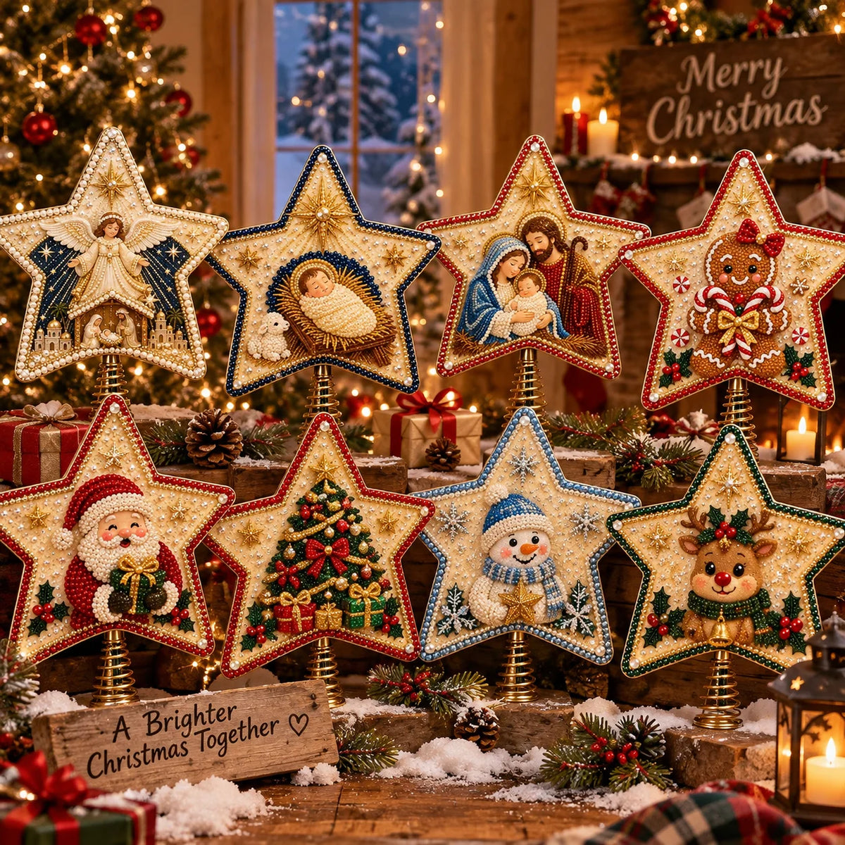 DIY Pearl & Diamond Art Christmas Tree Topper Kit – 8 Festive Designs