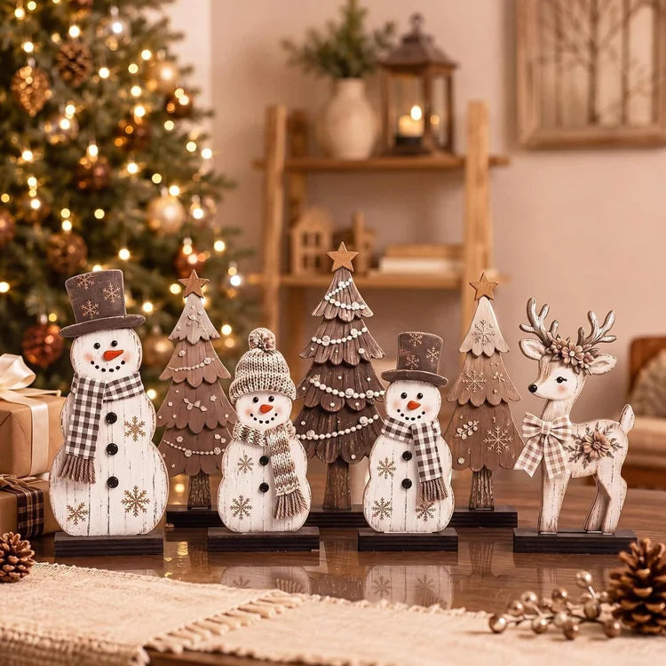 7-Piece Wooden Christmas Tabletop Decor Set
