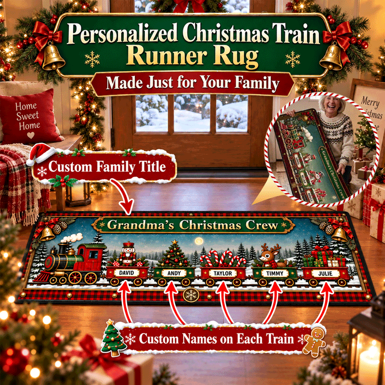 Personalized Christmas Family Train Runner Rug