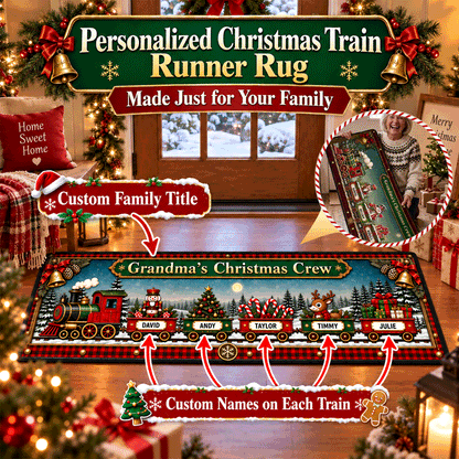 Personalized Christmas Family Train Runner Rug