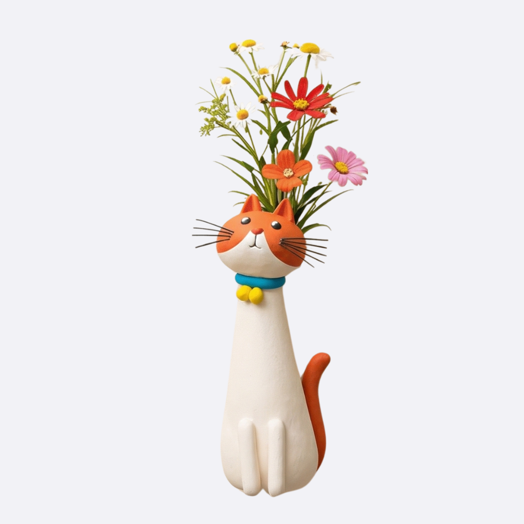 Handmade Ceramic Cat Flower Vase