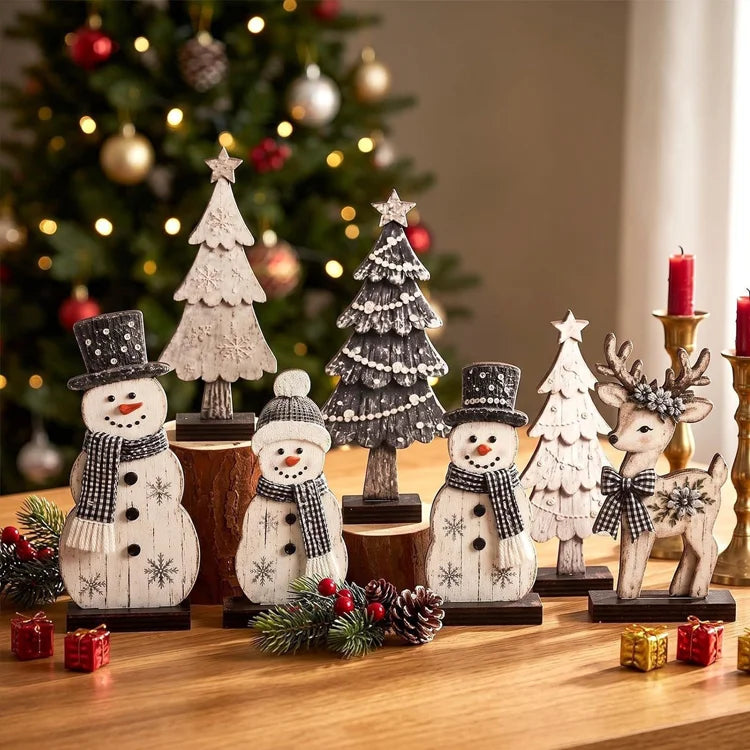 7-Piece Wooden Christmas Tabletop Decor Set