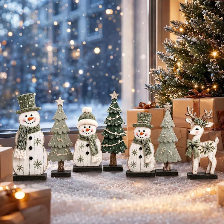 7-Piece Wooden Christmas Tabletop Decor Set